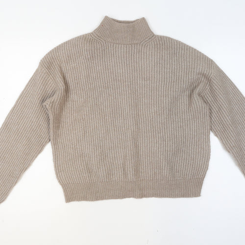 New Look Women Beige Mock Neck Chunky-Knit Jumper Size S