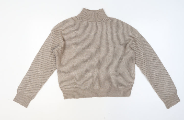 New Look Women Beige Mock Neck Chunky-Knit Jumper Size S