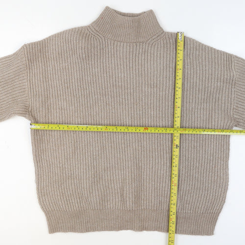 New Look Women Beige Mock Neck Chunky-Knit Jumper Size S