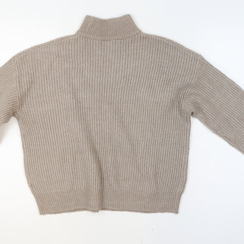 New Look Women Beige Mock Neck Chunky-Knit Jumper Size S