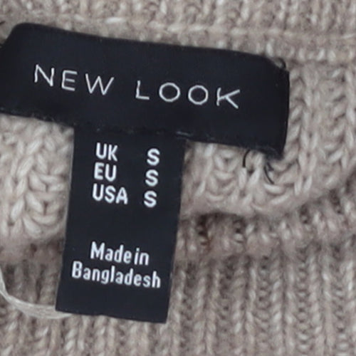 New Look Women Beige Mock Neck Chunky-Knit Jumper Size S
