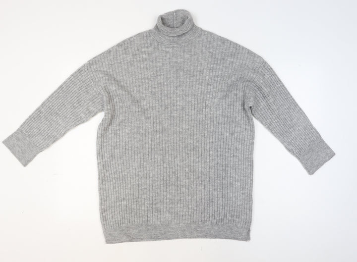 ASOS DESIGN Women’s Grey Roll Neck Ribbed Knit Jumper Size S UK 8-10