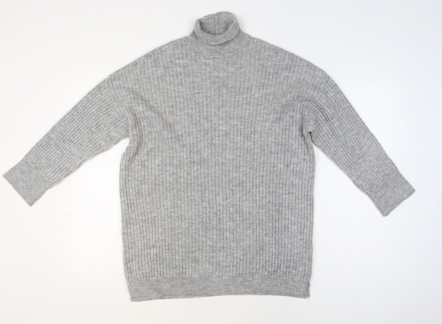 ASOS DESIGN Women’s Grey Roll Neck Ribbed Knit Jumper Size S UK 8-10