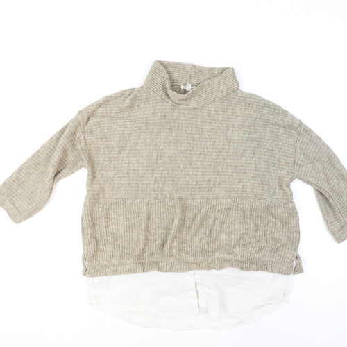 River Island Women Beige High Neck Relaxed Knit Pullover Jumper Size 8