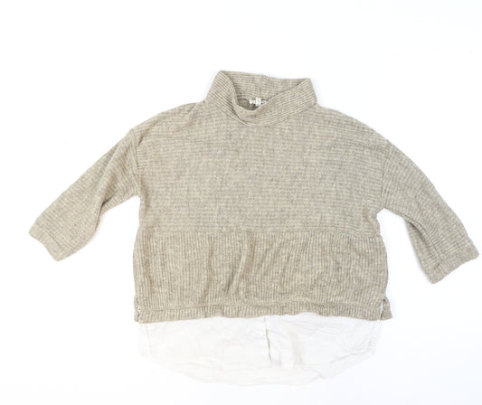 River Island Women Beige High Neck Relaxed Knit Pullover Jumper Size 8