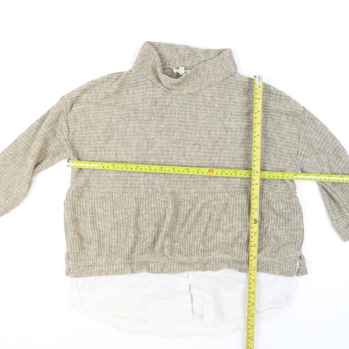 River Island Women Beige High Neck Relaxed Knit Pullover Jumper Size 8