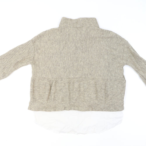 River Island Women Beige High Neck Relaxed Knit Pullover Jumper Size 8