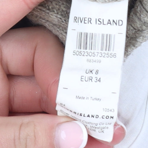 River Island Women Beige High Neck Relaxed Knit Pullover Jumper Size 8