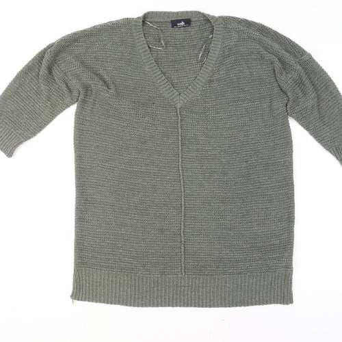 Wallis Women's Green L Chunky-Knit V-Neck Cardigan