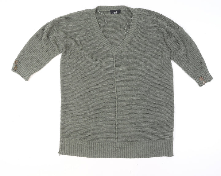 Wallis Women's Green L Chunky-Knit V-Neck Cardigan
