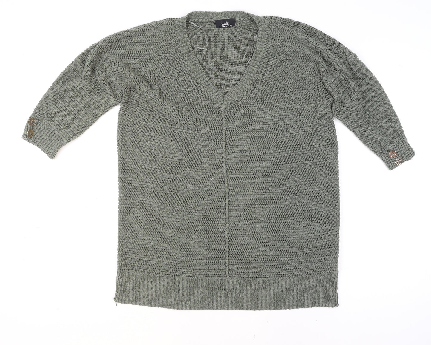Wallis Women's Green L Chunky-Knit V-Neck Cardigan