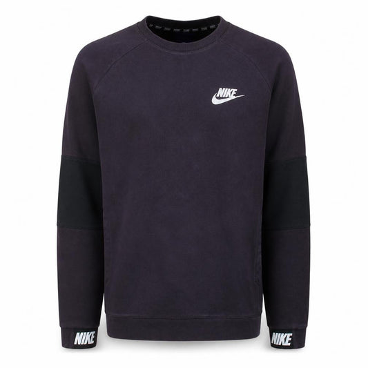 Front view of Nike Men's Black Small Pullover Sweatshirt Crew Neck Long Sleeve Logo