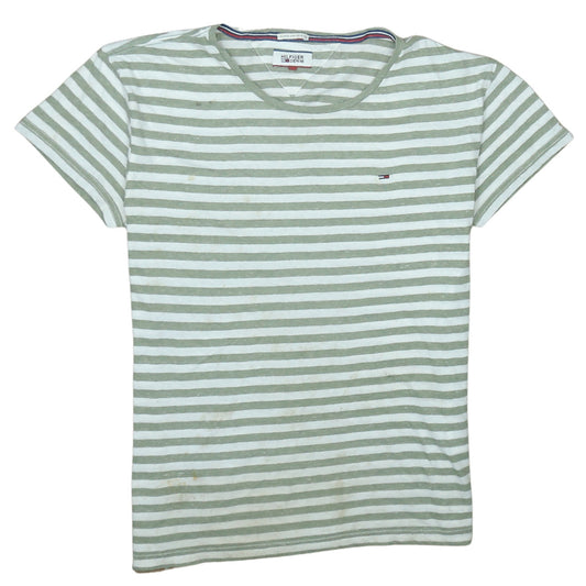 Tommy Hilfiger Men’s Green Striped Crew Neck Cotton Blend T-Shirt M