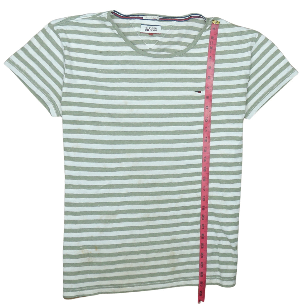 Tommy Hilfiger Men’s Green Striped Crew Neck Cotton Blend T-Shirt M