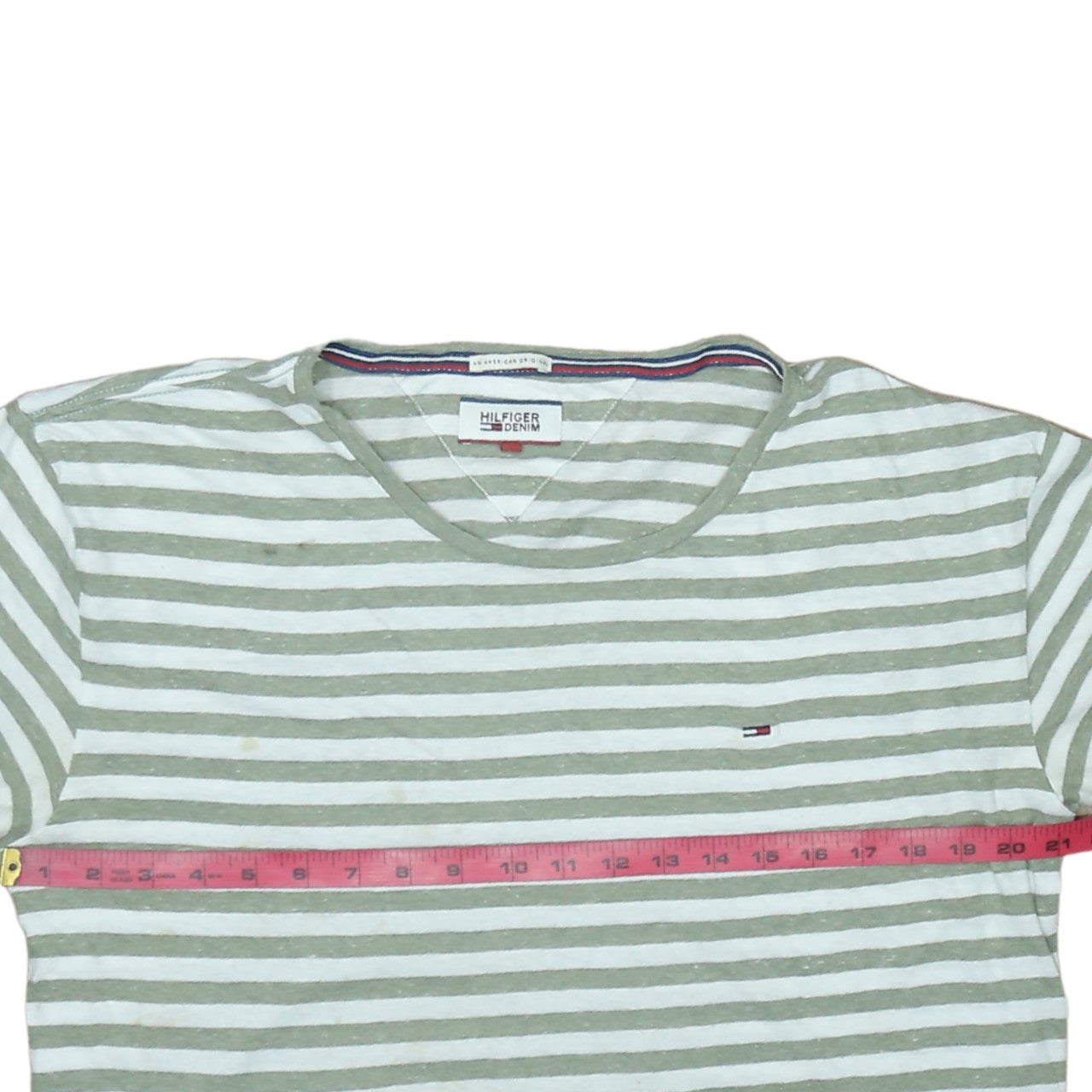 Tommy Hilfiger Men’s Green Striped Crew Neck Cotton Blend T-Shirt M