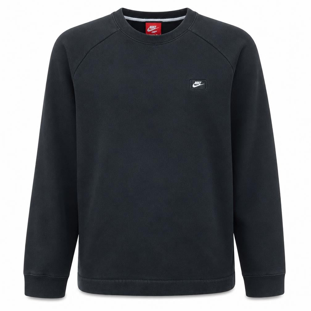 Front view of Nike Men's Black Crew Neck Fleece Sweatshirt, size M