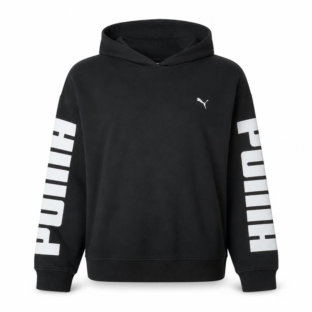 Front view of Puma Women's Black Hoodie XL Pullover Hooded Sweatshirt