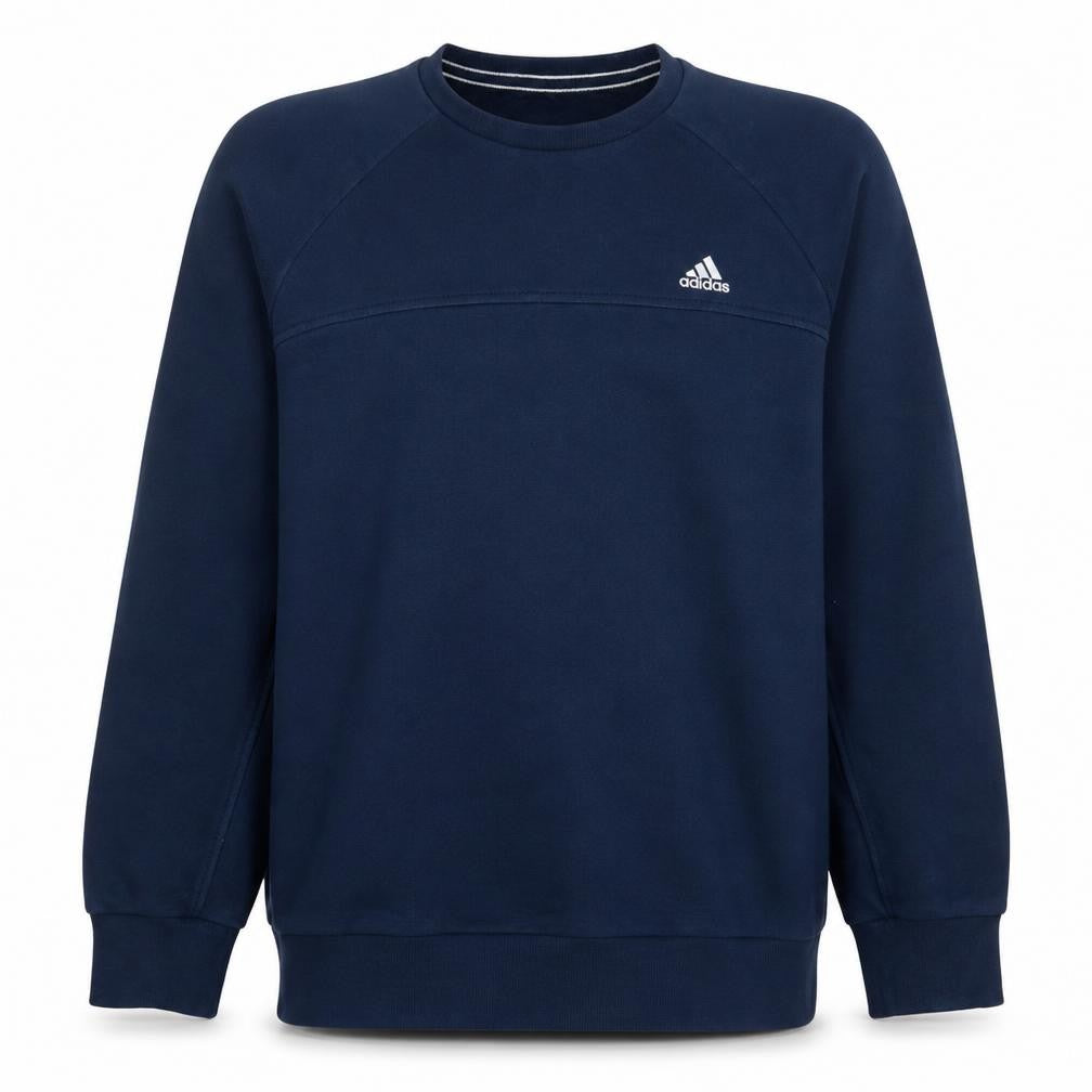 Front view of Adidas Men’s Blue Climalite Crew Neck Sweatshirt M Regular Fit