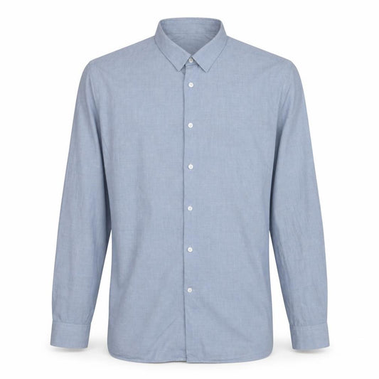 Front view of Calvin Klein Men's Blue Slim Fit Long Sleeve Button-Up Shirt