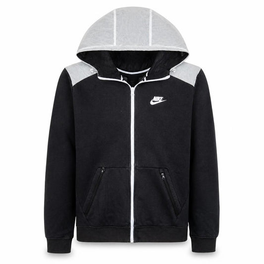Front view of Nike Men's Black Grey Full Zip Hoodie Jacket, size M, Cotton Blend