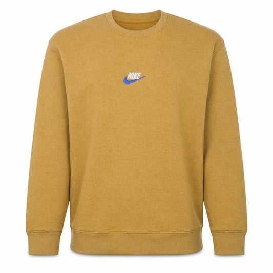 Front view of Nike men’s yellow pullover crew neck sweatshirt l regular fit