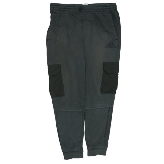 Adidas Men’s Grey Fleece Jogger Trousers L Elastic Waist Pockets