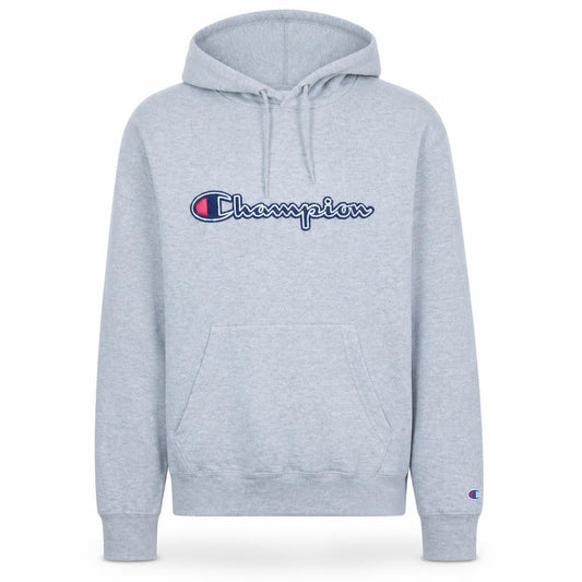 Front view of Champion Men's Grey Pullover Hoodie Small Logo Sportswear