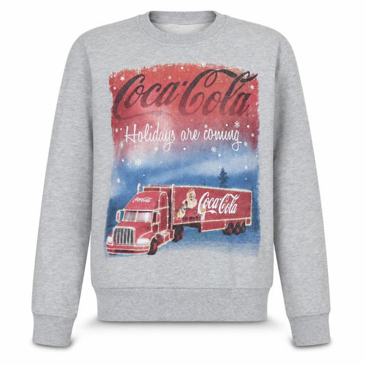 Front view of Coca-Cola men’s grey christmas sweatshirt s pullover graphic print
