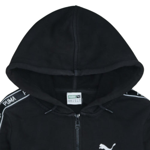 Puma Womens Black Size 6 Full Zip Hoodie with Logo Trim