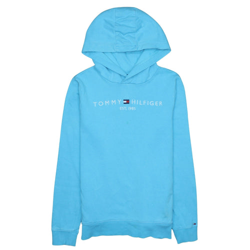 Tommy Hilfiger Boys Blue Pullover Hoodie Size 164 Cotton Logo Design