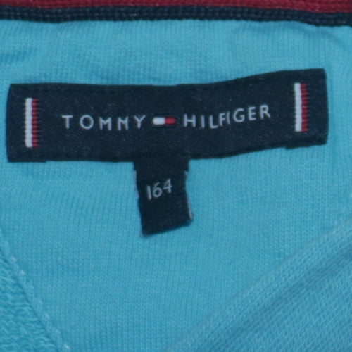 Tommy Hilfiger Boys Blue Pullover Hoodie Size 164 Cotton Logo Design