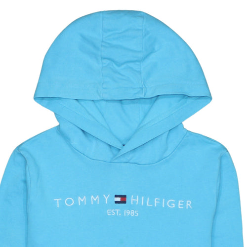 Tommy Hilfiger Boys Blue Pullover Hoodie Size 164 Cotton Logo Design