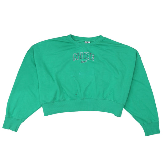 Nike Womens Green Cropped Pullover Sweatshirt M Logo Crew Neck