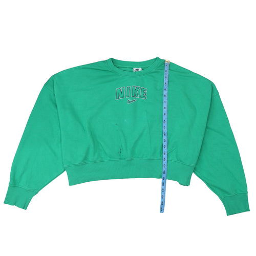 Nike Womens Green Cropped Pullover Sweatshirt M Logo Crew Neck