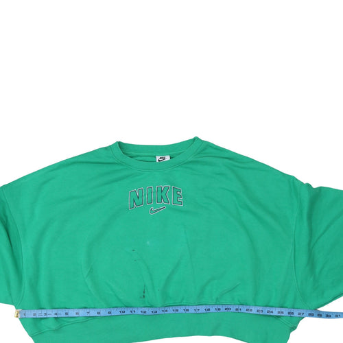 Nike Womens Green Cropped Pullover Sweatshirt M Logo Crew Neck