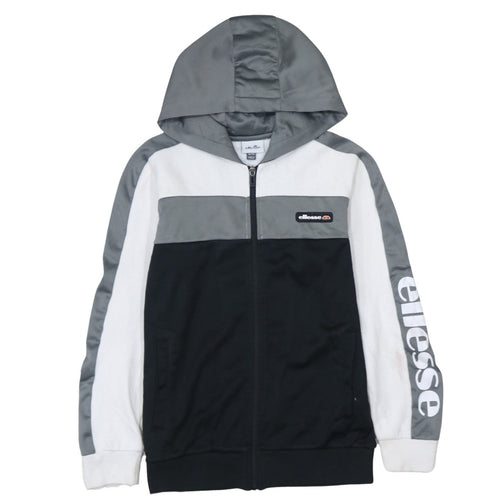 Ellesse Boys Grey Black White Full Zip Hoodie Size 12-13 Years Polyester Cotton