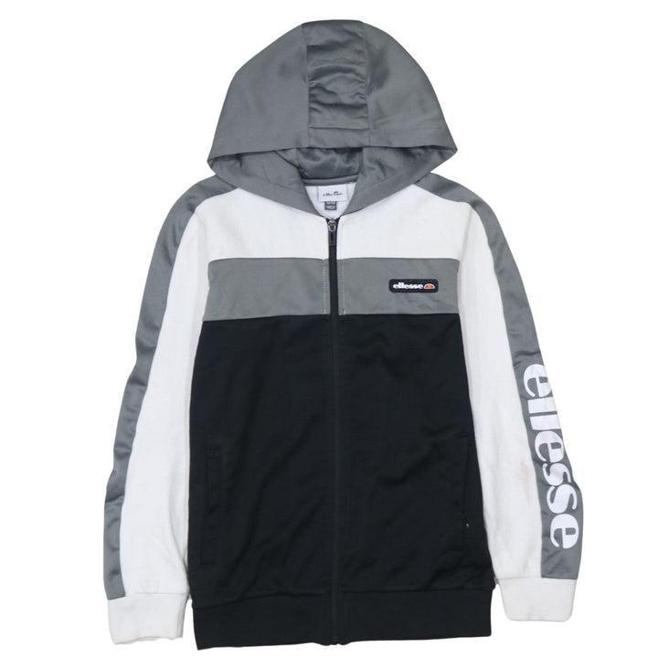 Ellesse Boys Grey Black White Full Zip Hoodie Size 12-13 Years Polyester Cotton