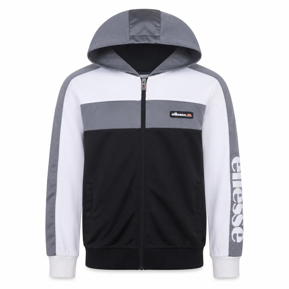 Ellesse Boys Grey Black White Full Zip Hoodie Size 12-13 Years Polyester Cotton