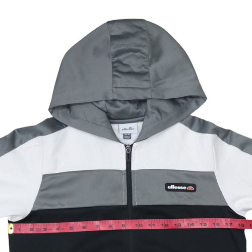 Ellesse Boys Grey Black White Full Zip Hoodie Size 12-13 Years Polyester Cotton