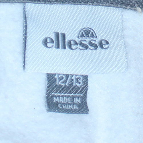Ellesse Boys Grey Black White Full Zip Hoodie Size 12-13 Years Polyester Cotton
