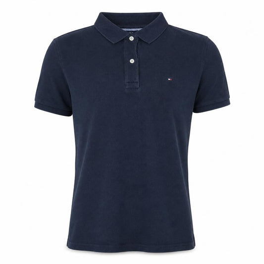 Front view of Tommy Hilfiger Men Blue Slim Fit Cotton Polo Shirt M