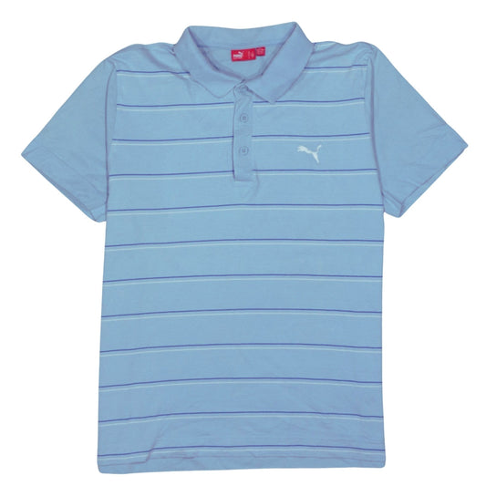 Puma Men Blue Striped Collared Cotton Polo T-Shirt Size L
