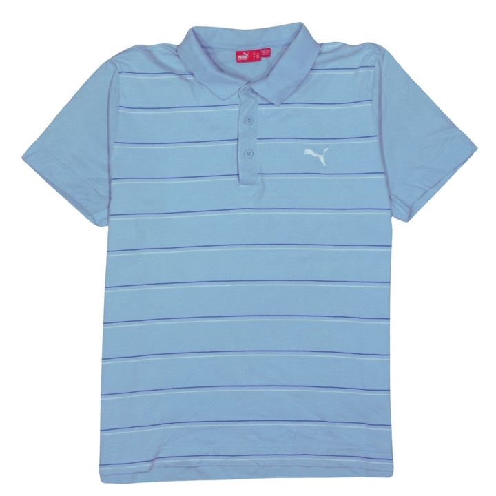 Puma Men Blue Striped Collared Cotton Polo T-Shirt Size L