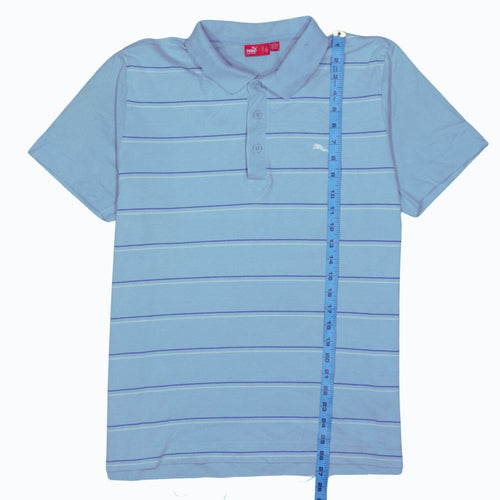 Puma Men Blue Striped Collared Cotton Polo T-Shirt Size L