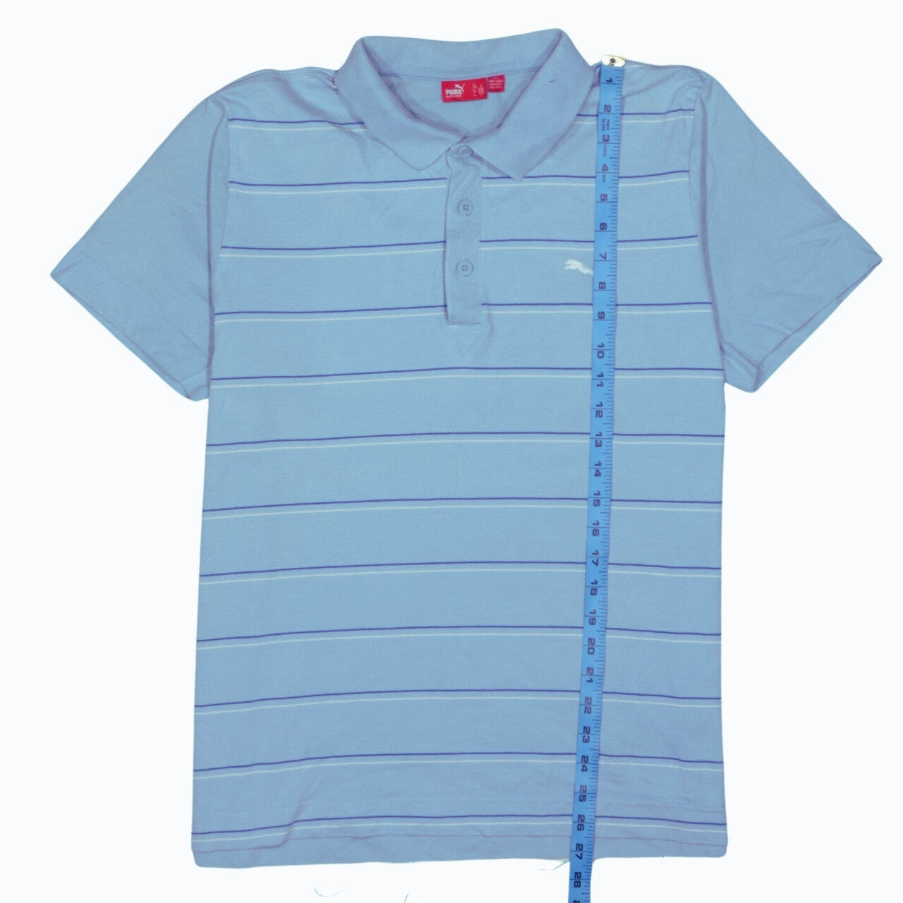 Puma Men Blue Striped Collared Cotton Polo T-Shirt Size L