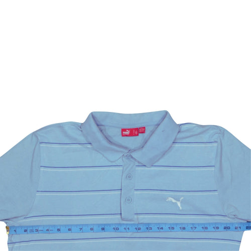 Puma Men Blue Striped Collared Cotton Polo T-Shirt Size L