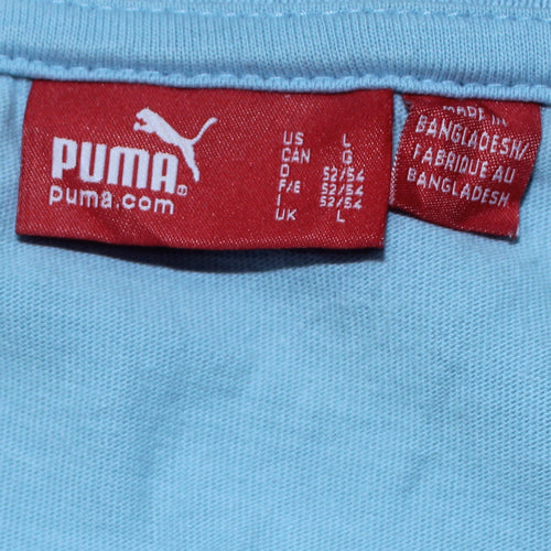 Puma Men Blue Striped Collared Cotton Polo T-Shirt Size L
