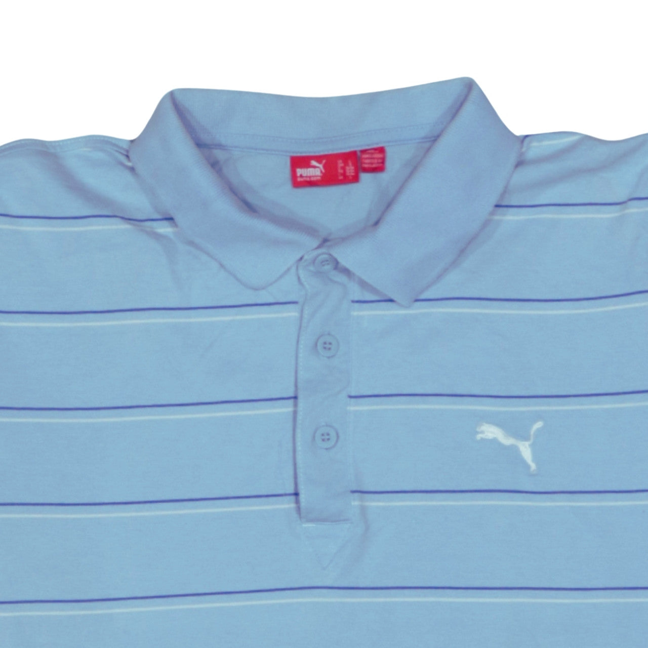 Puma Men Blue Striped Collared Cotton Polo T-Shirt Size L