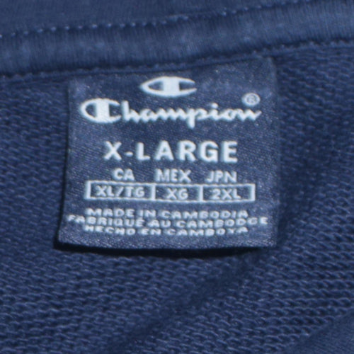 Champion Men's Blue XL Pullover Hoodie with Logo Print