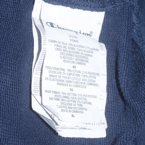 Champion Men's Blue XL Pullover Hoodie with Logo Print